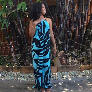 Casual Movements Turquoise Brown Tropical Leaf Sarong Pareo